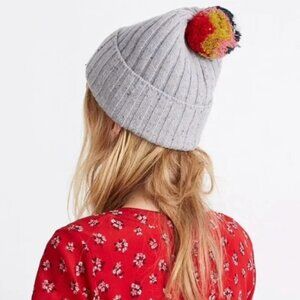 Madewell Flecked Grey Beanie Ski Cap Multi-Color Colorful Pop Pom Hat